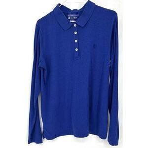 Wmns Blue Coolibar Polo UPF50+ Sun Protection Golf Tennis LS Button Top L